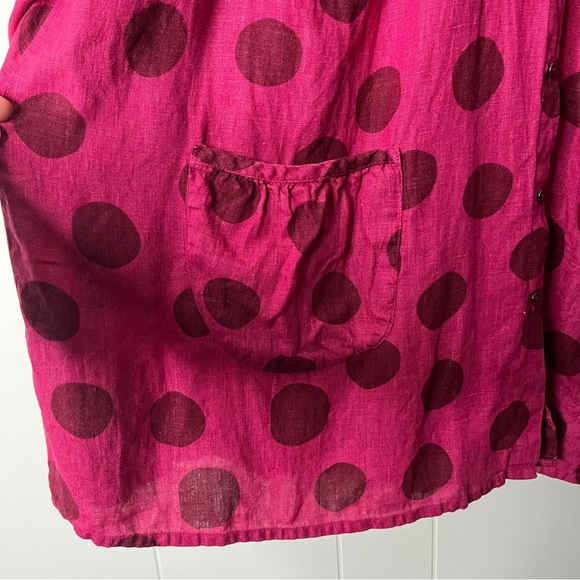 Gudrun Sjoden Raspberry Pink Polka Dot Tunic Top Linen Button Front Size XL - Picture 6 of 11